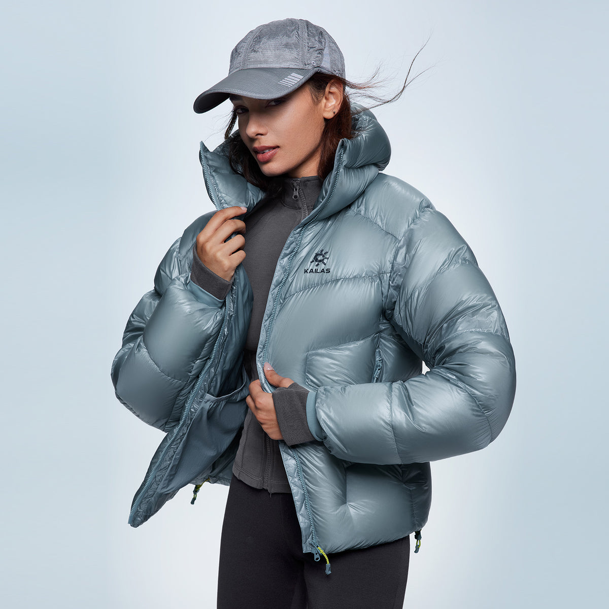 New Kailas 5000GT Alpine 1000FP Hooded Down Jacket Unisex-Color-Lake Blue