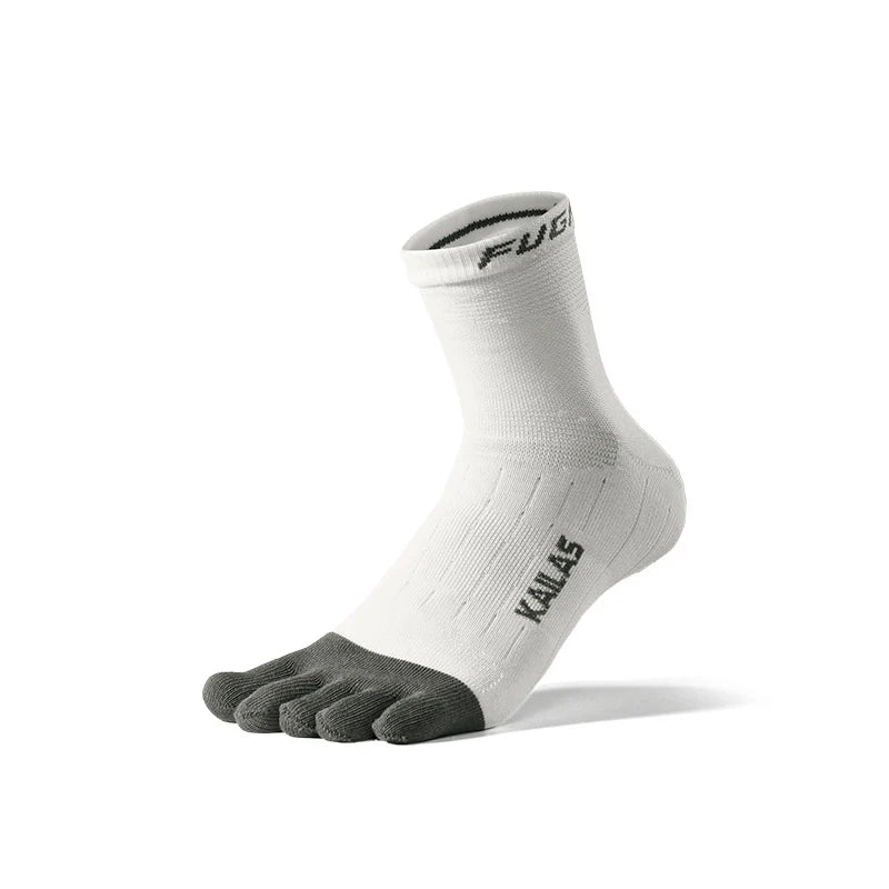 Kailas FUGA Low-Cut 5-Finger Trail Running Socks Unisex-Color-White/Dark Gray
