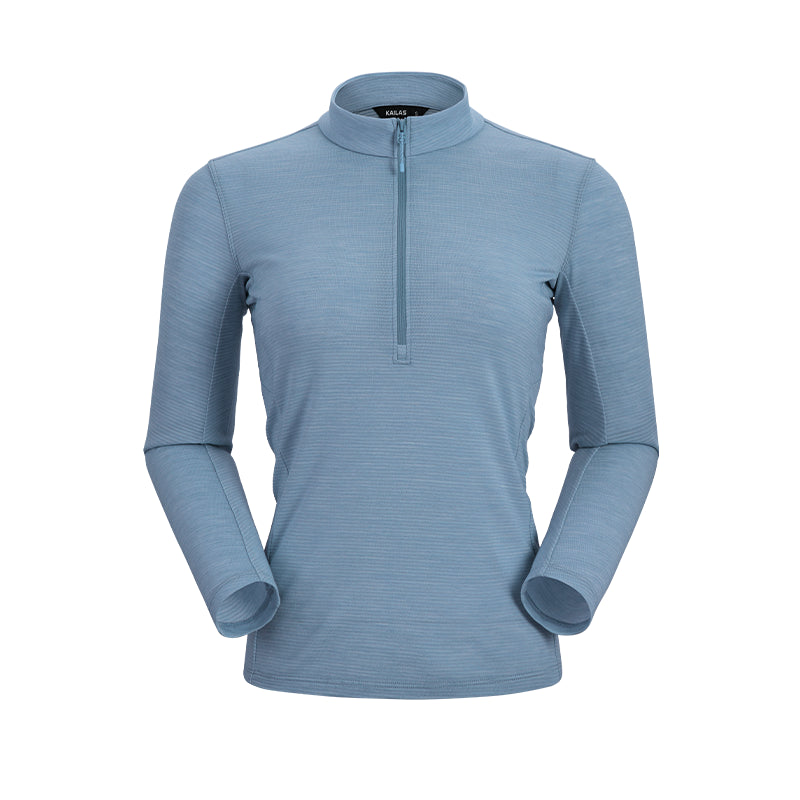 Kailas Stand Collar Wool Long Sleeve T-shirt Women’s-Color-Blue