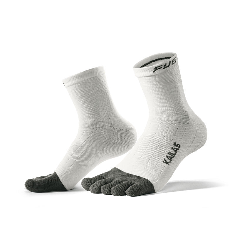 Kailas FUGA Low-Cut 5-Finger Trail Running Socks Unisex-Color-White/Dark Gray