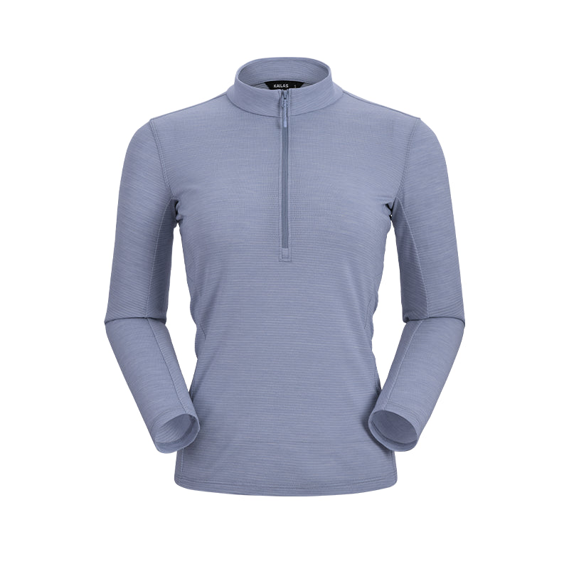 Kailas Stand Collar Wool Long Sleeve T-shirt Women’s-Color-Light Steel Blue